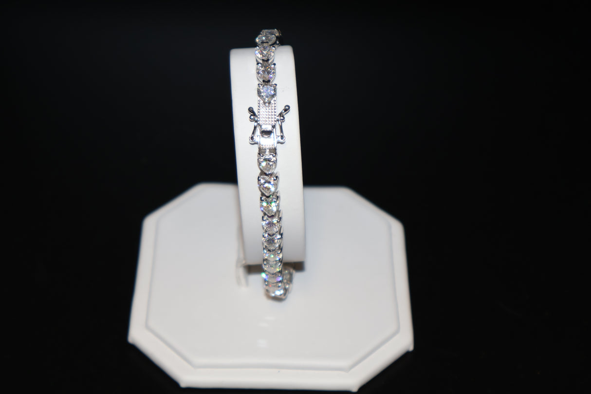 Moissanite Heart 5mm Tennis Bracelet Platinum Over Sterling Silver 8 inch 18 ctw