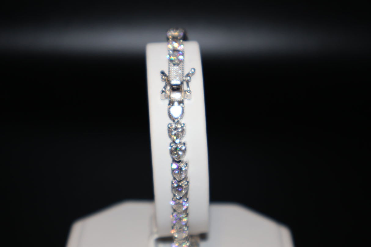 Moissanite Heart 5mm Tennis Bracelet Platinum Over Sterling Silver 8 inch 18 ctw