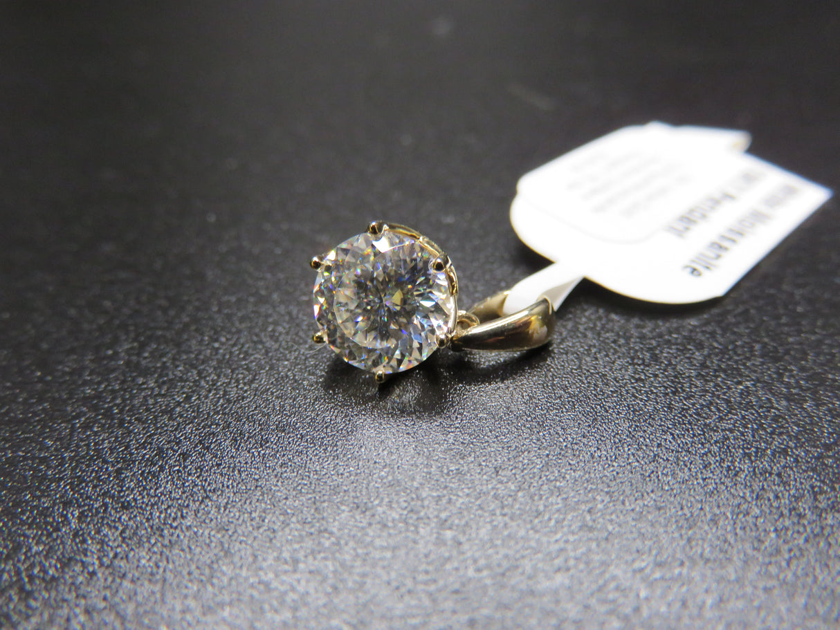 10K Yellow Gold 129 Facet Moissanite Rnd 8mm Solitaire Pendant 1.75 ctw