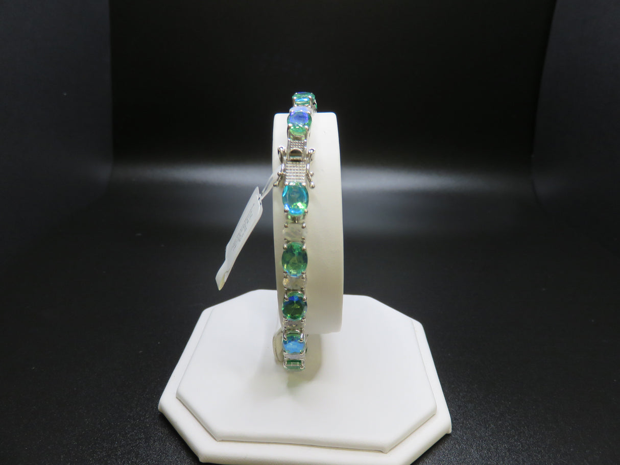 Peacock Quartz Rainbow Moonstone Tennis Bracelet in Platinum over Sterling Silver 8 inch 29.35 ctw