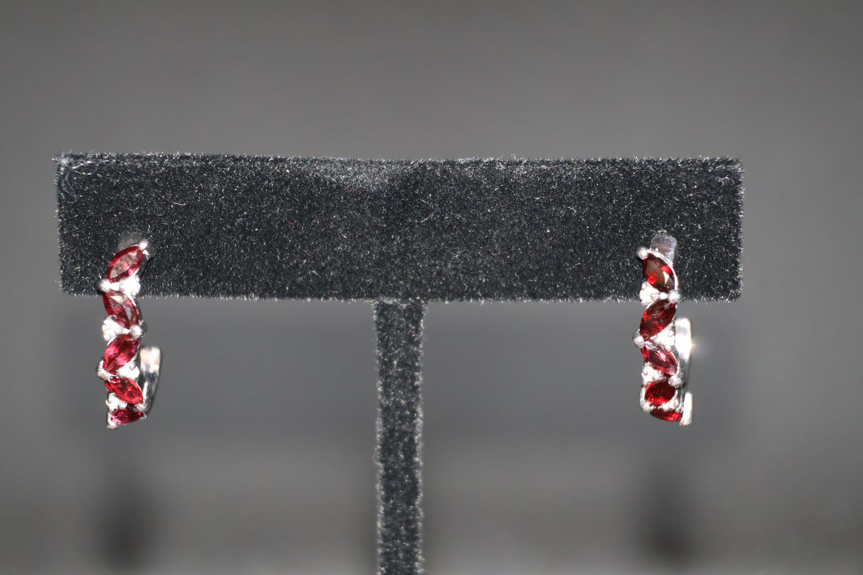 Anthill Garnet White Zircon J-Hoop Earrings in Rhodium Over Sterling Silver 2.10 ctw