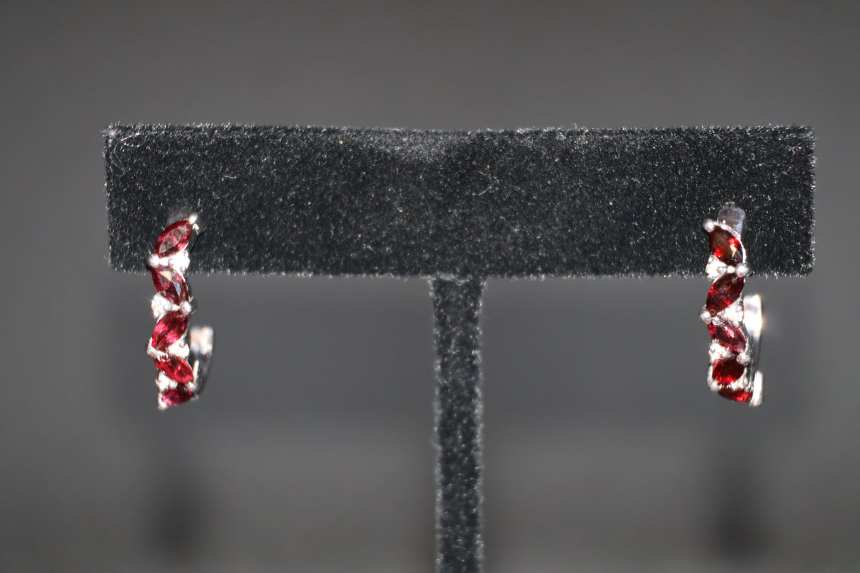 Anthill Garnet White Zircon J-Hoop Earrings in Rhodium Over Sterling Silver 2.10 ctw