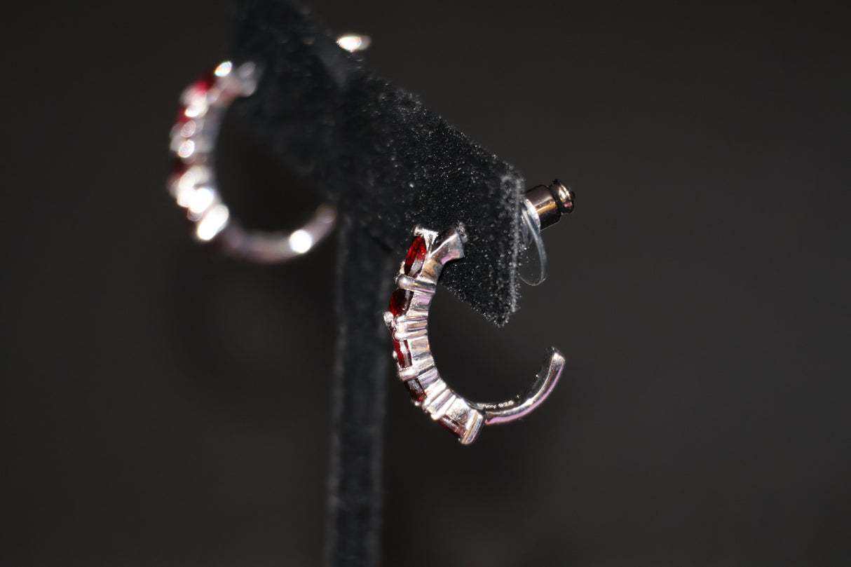 Anthill Garnet White Zircon J-Hoop Earrings in Rhodium Over Sterling Silver 2.10 ctw