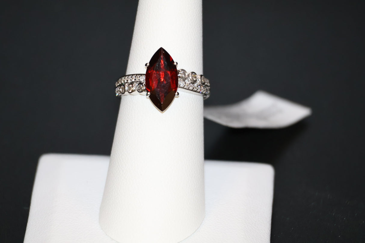 African Anthill Garnet Marquise 0.25ctw Diamond 18K White Gold 3.40ctw Ring Size 7.5