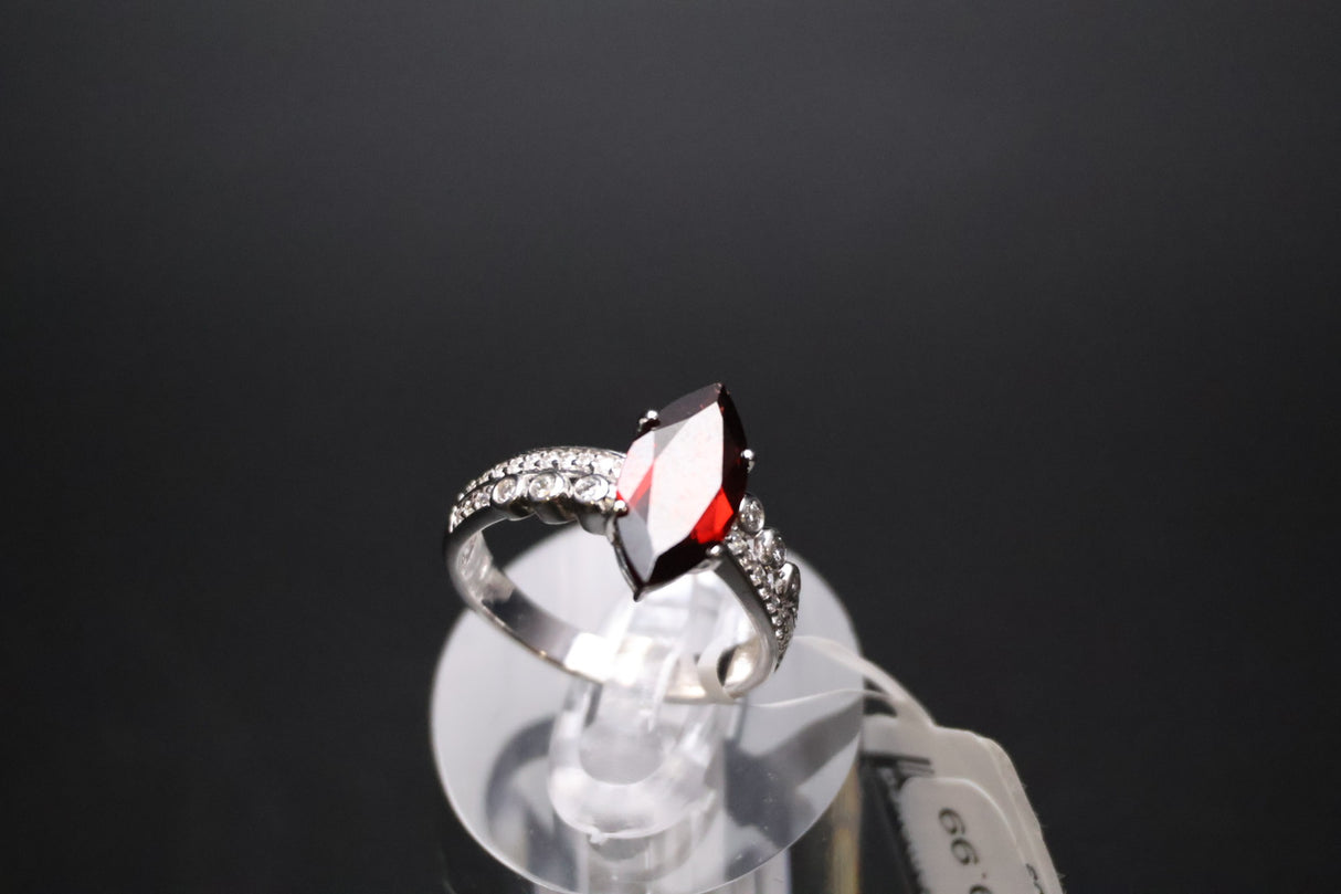 African Anthill Garnet Marquise 0.25ctw Diamond 18K White Gold 3.40ctw Ring Size 7.5