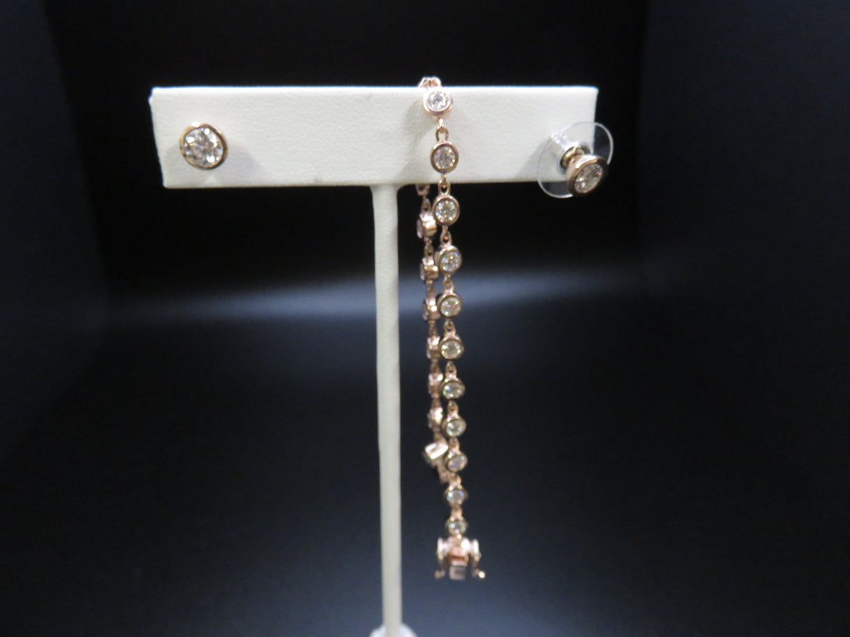 Moissanite Link Bracelet 6.50 inch and Stud Earrings in 18k Vermeil Rose Gold over Sterling Silver 3.15 ctw
