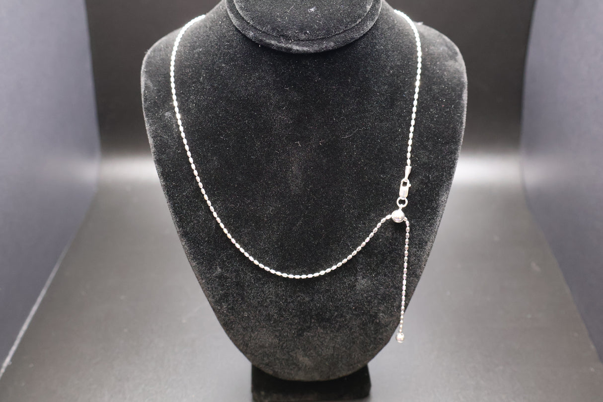 Sterling Silver 1.3mm Sliding Adjustable Bead Link 24 Inch Chain