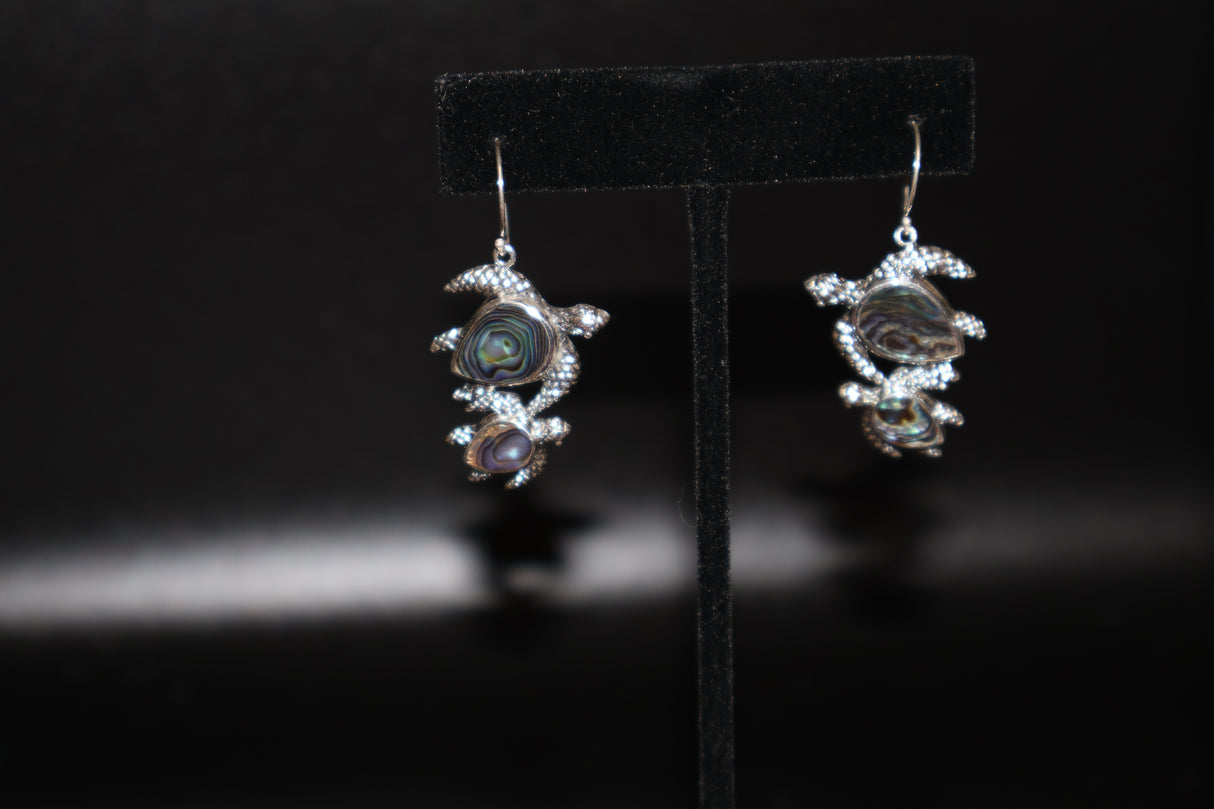 Abalone Shell Turtle Earrings in Sterling Silver
