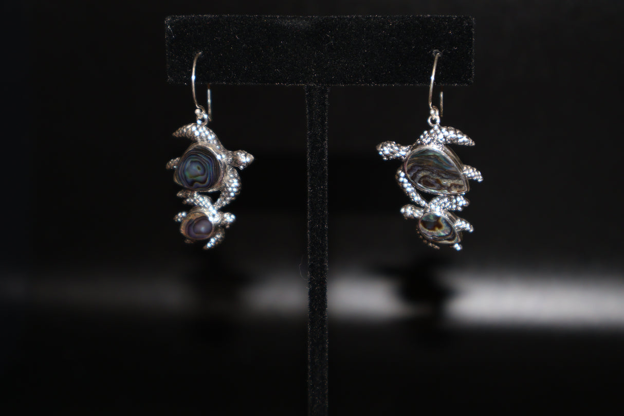 Abalone Shell Turtle Earrings in Sterling Silver