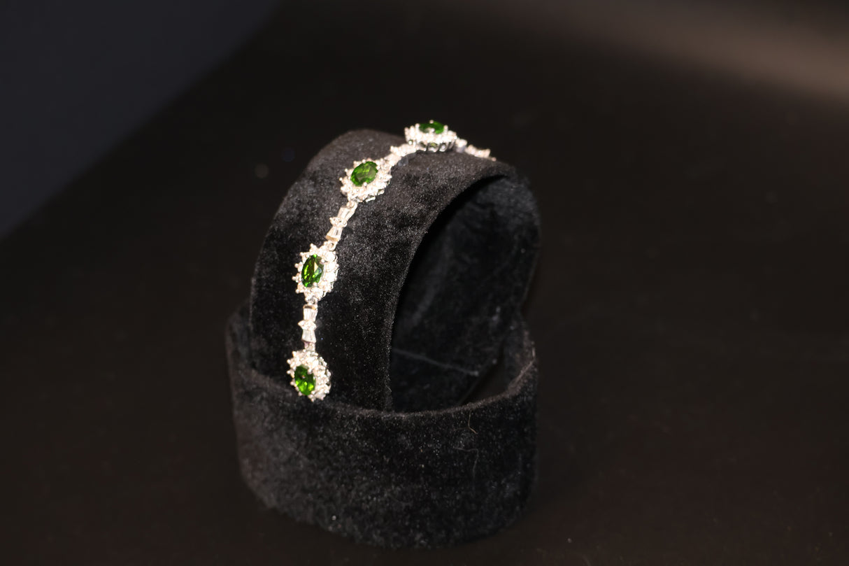 Chrome Diopside White Zircon Platinum Over Sterling Sliver