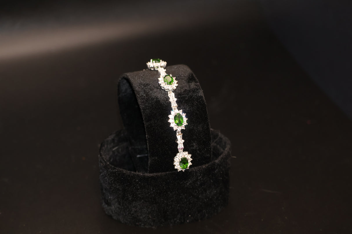 Chrome Diopside White Zircon Platinum Over Sterling Sliver