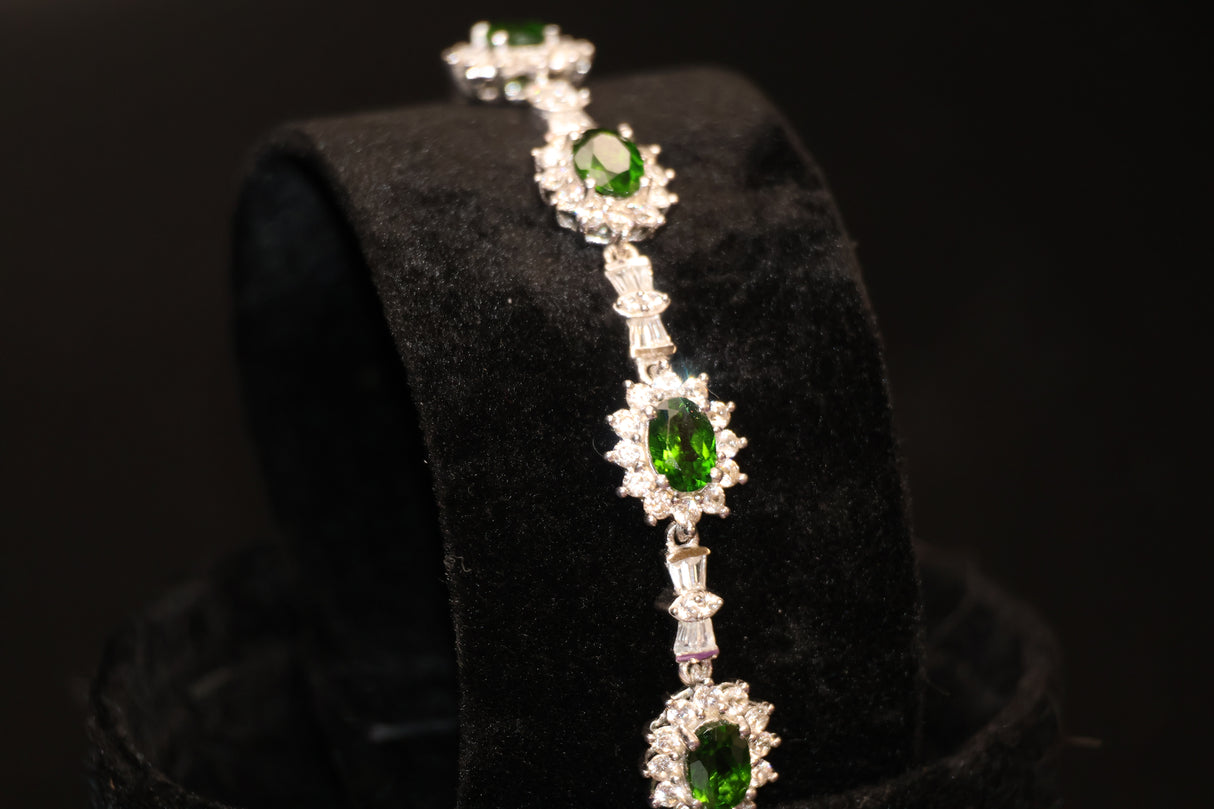 Chrome Diopside White Zircon Platinum Over Sterling Sliver