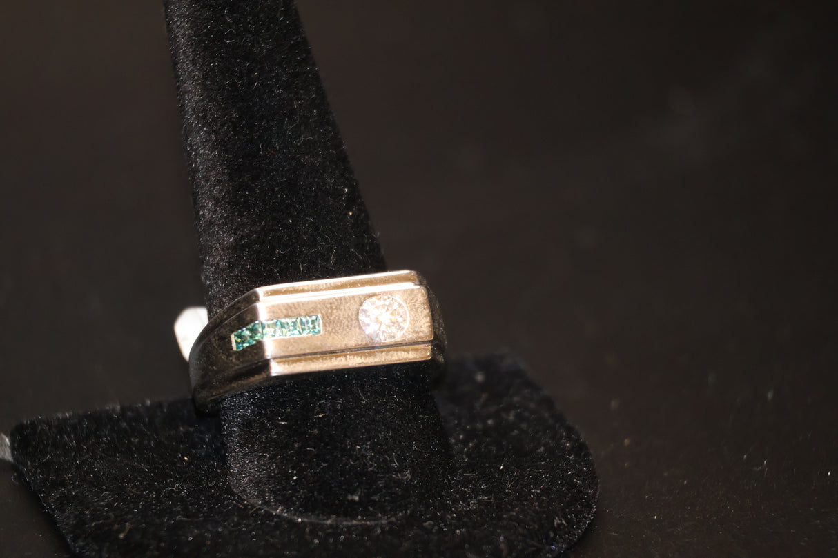 White and Blue Moissanite Ring