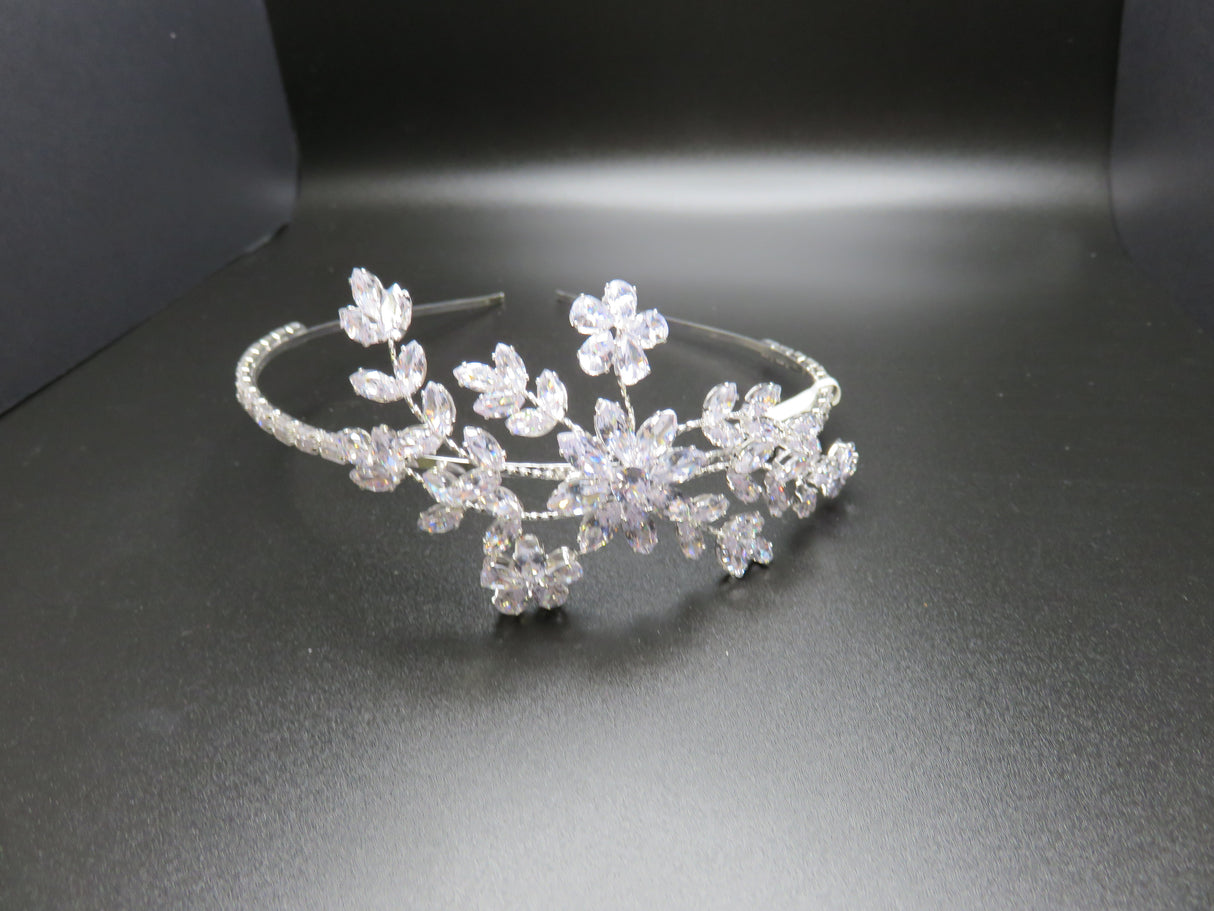 White Crystal Tiara Brass