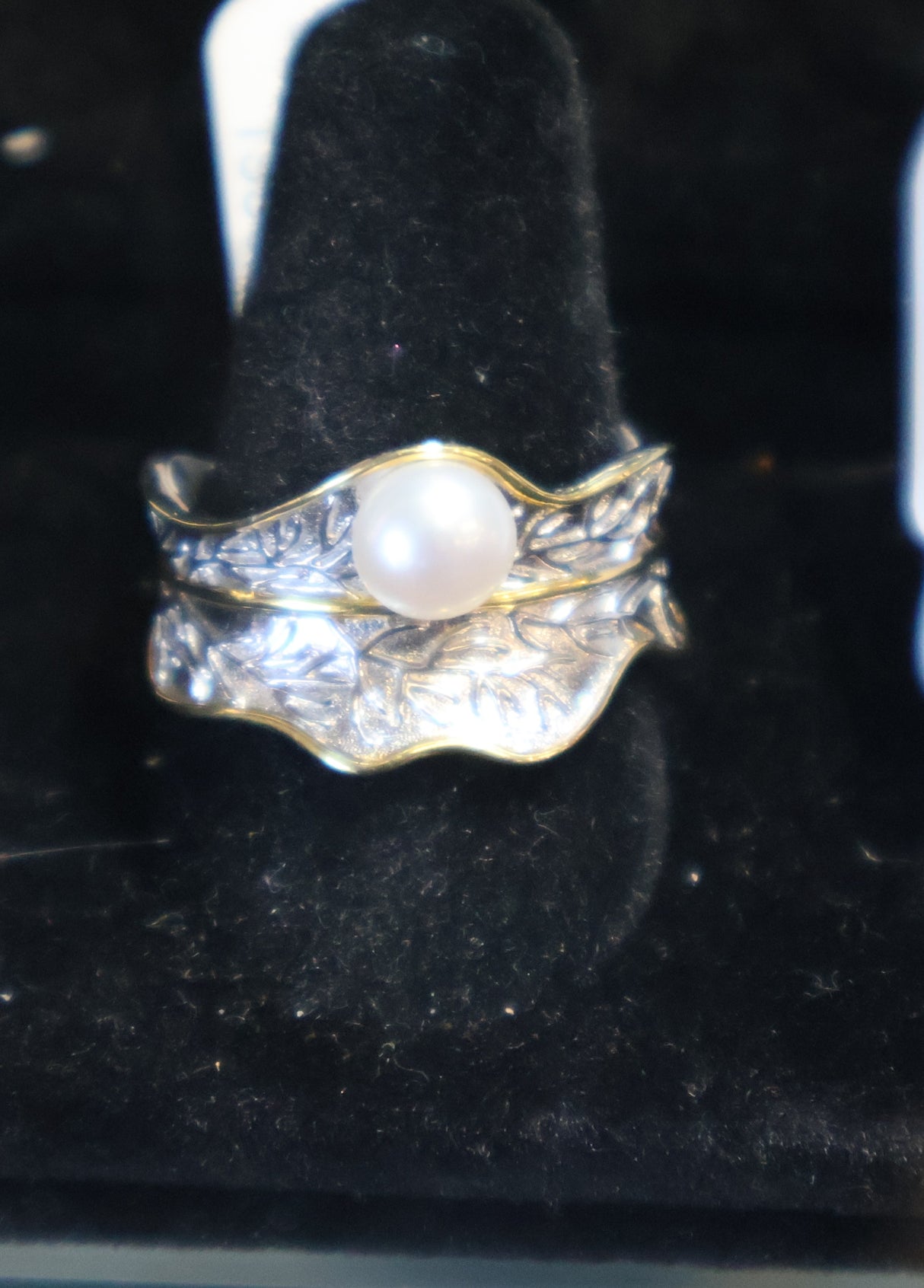 White Cultured Freshwater Pearl 6mm Rhodium & 18k Yellow Gold Over Sterling Silver Ring Size 8