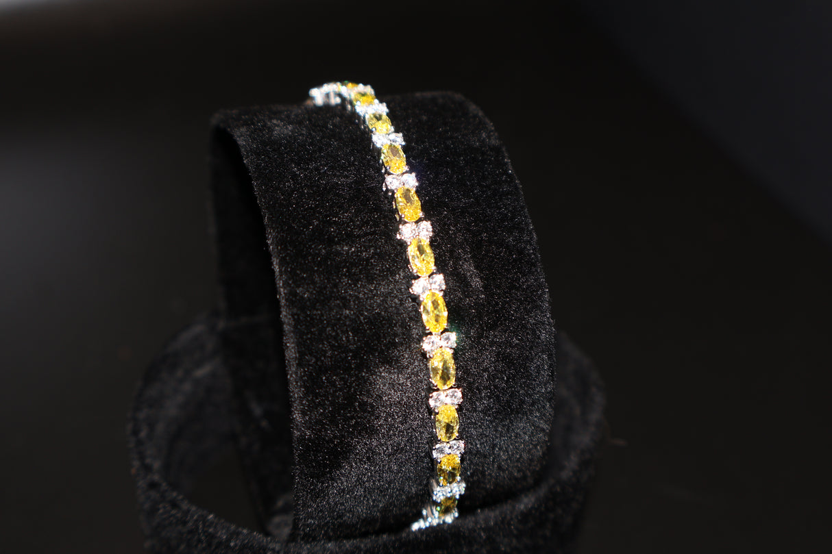 Yellow and White CZ Rhodium Bracelet