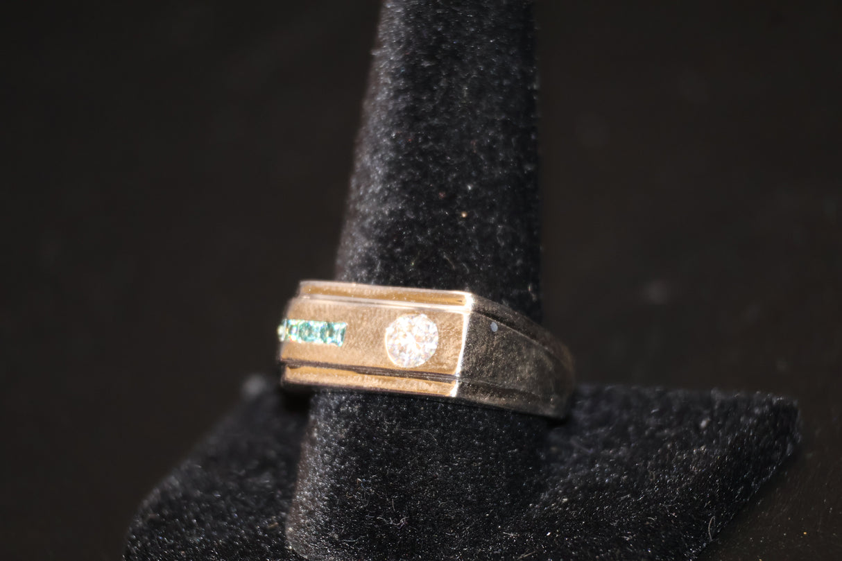 White and Blue Moissanite Ring